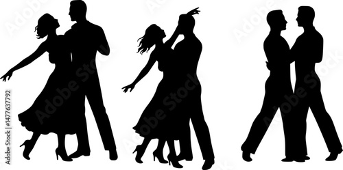 set of Beautiful couple dancing silhouette vector
