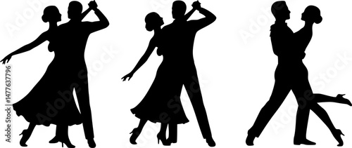 set of Beautiful couple dancing silhouette vector
