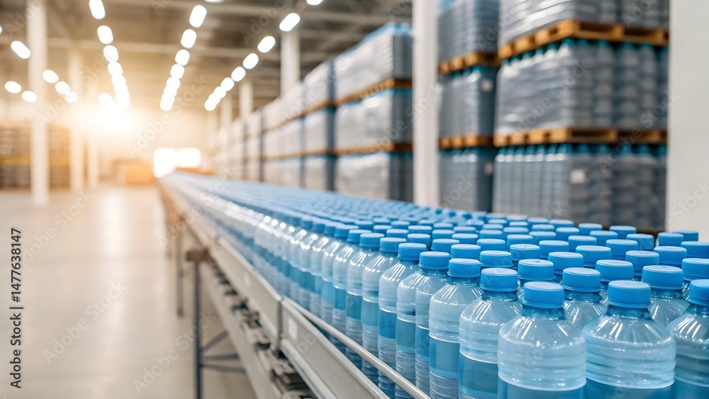 Naklejka premium Water Bottles Assembly Line in Production Factory