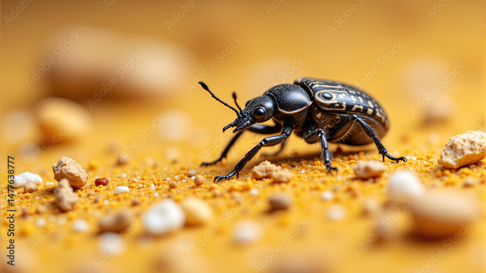 Close-Up of a Small Beetle on Sandy Surface Close-Up of a Small Beetle on Sandy Surface
