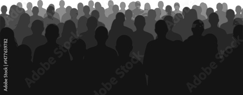 People heads silhouette. The audience sitting back view vector illustration. Back crowd.
