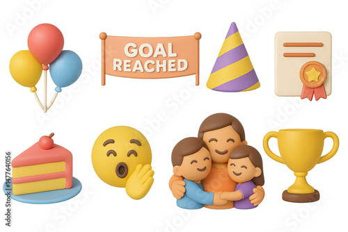 Celebration 3d icons set – party, festive, and congratulatory symbols