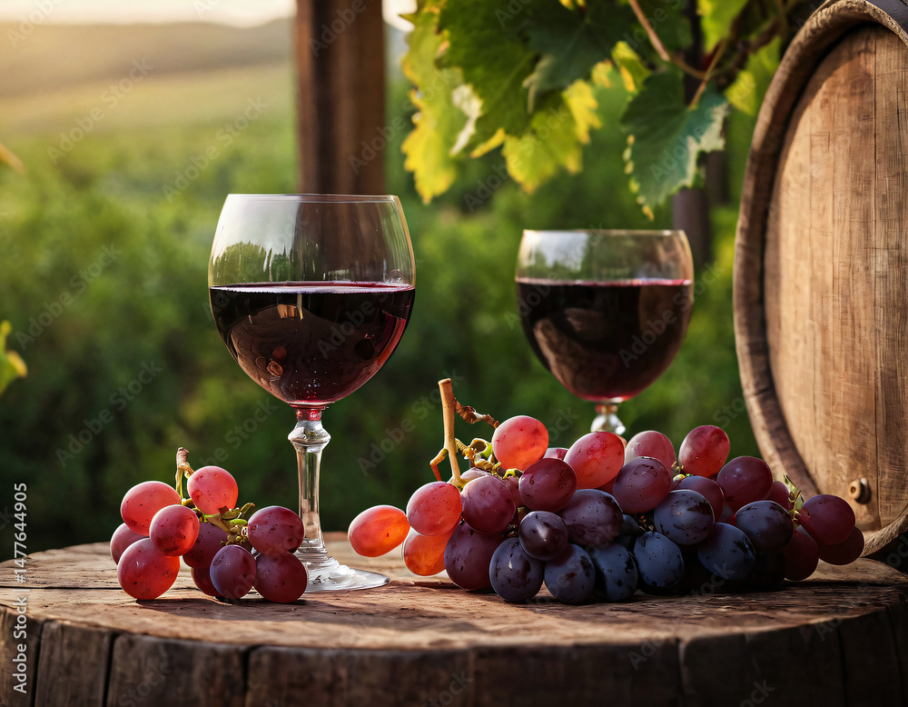 custom made wallpaper toronto digitalSerene Vineyard Sunset with Wine and Fresh Grapes