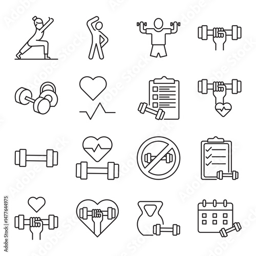 exercise set of web icons in line style. exercise, workout, fitness, training, cardio and stretching. Vector illustration