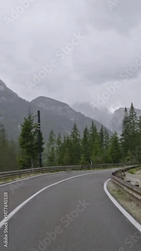 Vertical view of Austria road from car