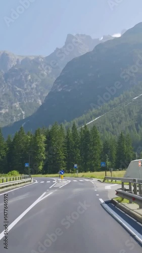 Vertical view of Austria road from car
