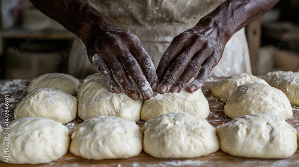 Fototapeta premium Hands shaping dough for bread