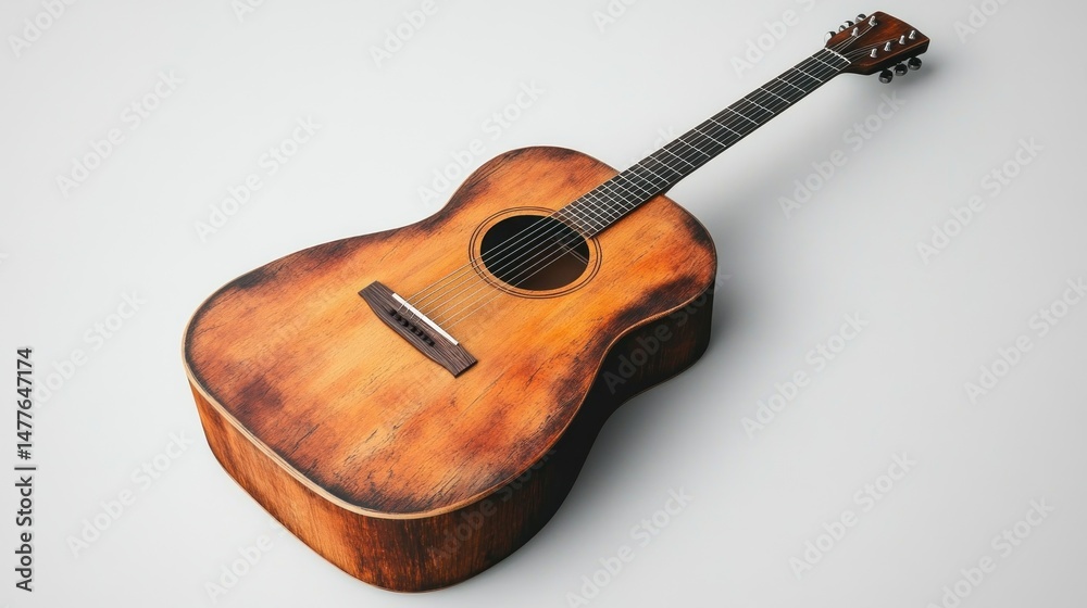 Obraz premium Vintage acoustic guitar, weathered wood, classic design