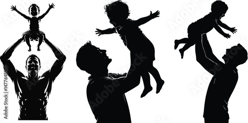 Father, mother, Child, and family Walking Together Silhouette vector art