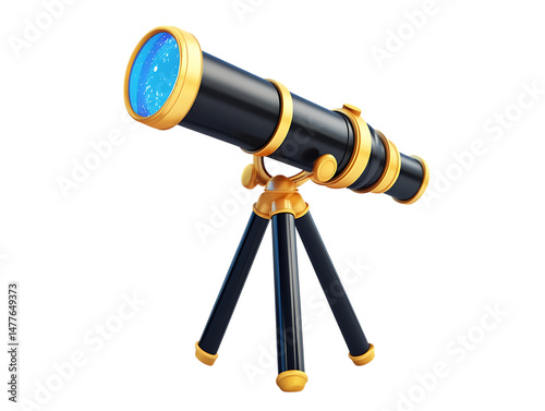 Black Realistic 3d cartoon telescope on png