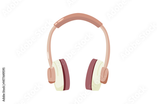 Modern pink over-ear headphones. Wireless music headset element, icon, clipart, sticker.