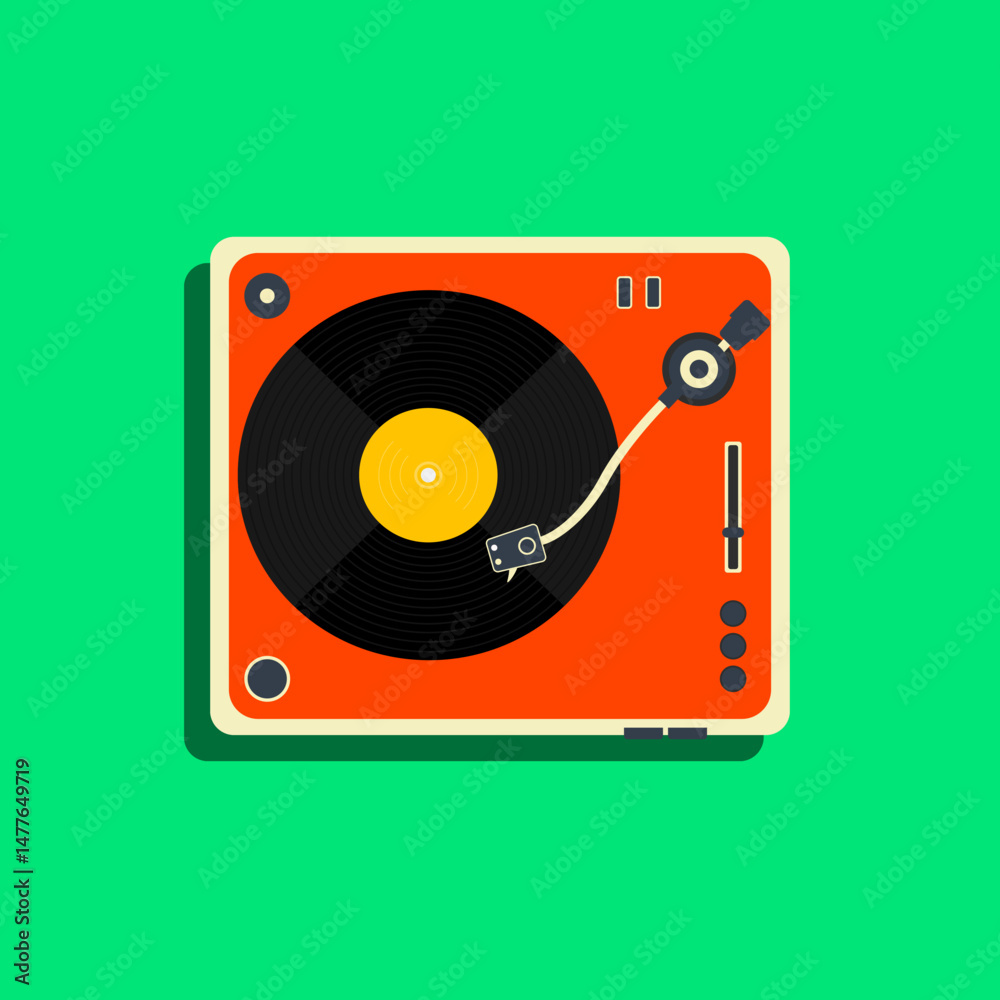 Obraz premium Vintage Turntable Vinyl Music Player Loop Flat Design Animation