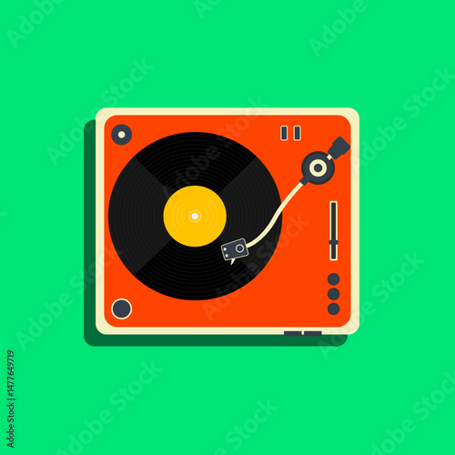 Vintage Turntable Vinyl Music Player Loop Flat Design Animation