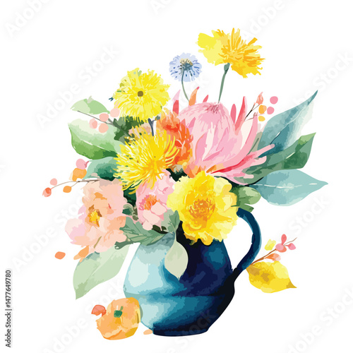 bouquet of flowers in vase isolated on white background 