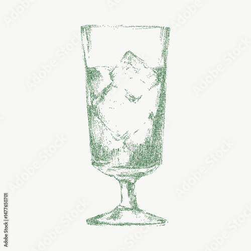 Vintage green hand drawn cocktail with noisy gritty dot halftone effect. Retro pop art stipple sketch for classic beverage branding, Italian style.