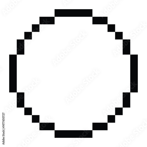 Pixel art circle vector icon. Retro 8-bit style symbol for video games, apps, or digital design. Black pixel outline isolated on white background.