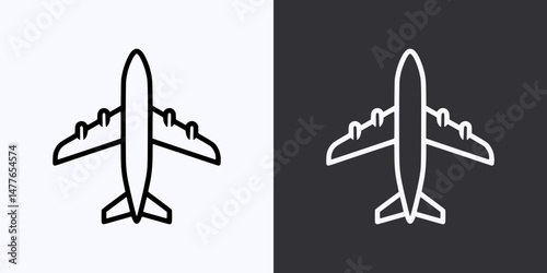 Airplane Icon – Vector Outline – Black and White Preview