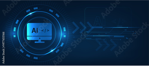 artificial intelligence help developer to fast code concept in blue technology background