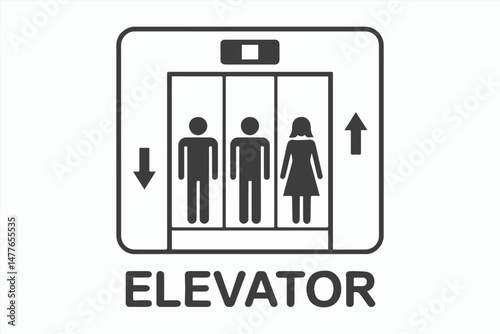 Simple Elevator Icon with People Up and Down Arrows