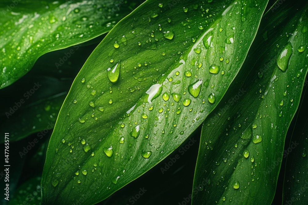 Closeup of green leaves with water drops. Closeup of green leaves with water drops.