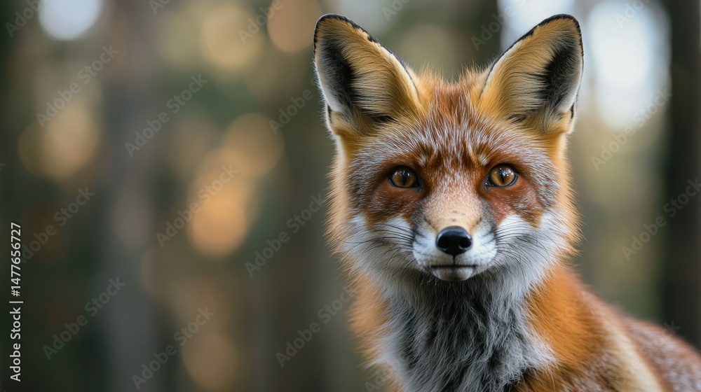 Fototapeta premium Intimate portrait of a red fox in the dappled light of the forest