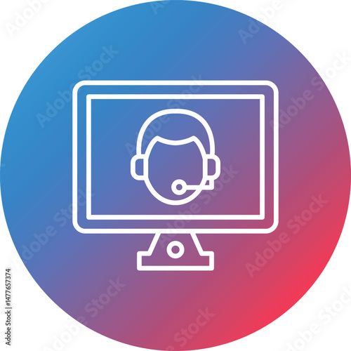 Online Call Center Line Gradient Circle Background Icon