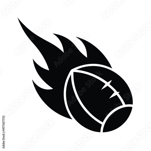 Silhouette of a football with flames creating a dynamic and energetic logo or emblem design element