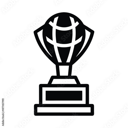 Black and white silhouette illustration of an award trophy with globe design perfect for achievements and global recognition