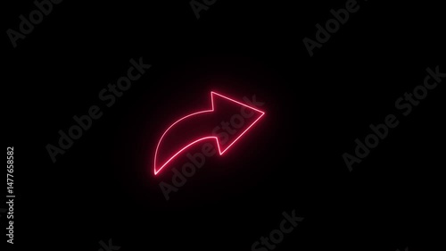 Glowing red neon share icon animation on a black background. Glow share icon concept.