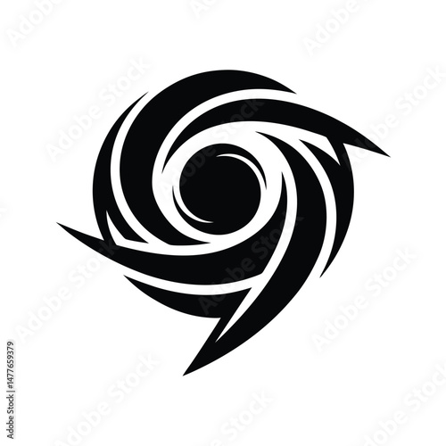 Abstract black spiral swirl design element creating a sense of movement on a white background perfect for a logo