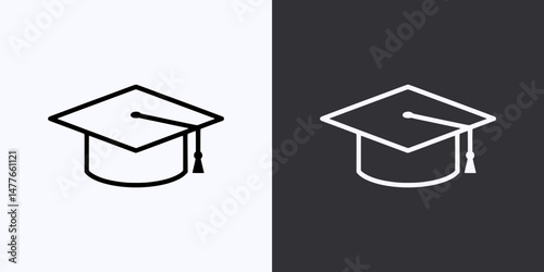 Graduation Cap Icon – Vector Outline – Black and White Preview