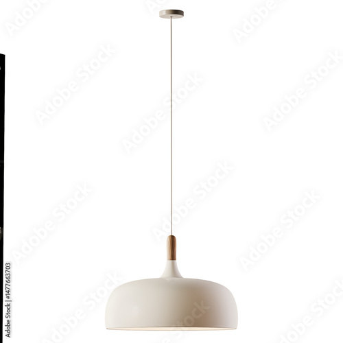 A white lamp hanging from the ceiling
