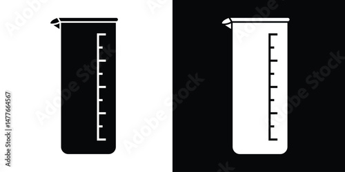 Outlined illustration of a laboratory beaker shown in black and white contrasting backgrounds, symbolizing scientific tools, experiments, and laboratory research essentials in iconic representation.