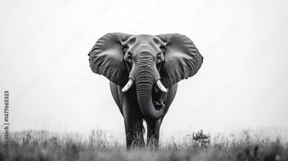 Obraz premium Majestic adult elephant with large tusks african savannah wildlife photography natural habitat close-up perspective