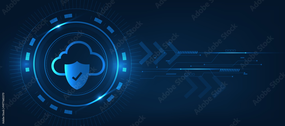 Obraz premium cloud computing security, firewall, cyber, shield icon with blue futuristic background