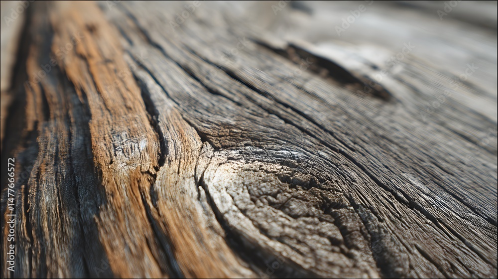 Obraz premium Weathered Wood Grain: A close-up shot reveals intricate patterns and textures of aged wood surface.