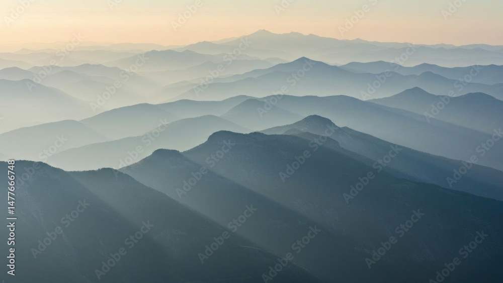 Fototapeta premium Blue layered mountain range with a misty atmosphere