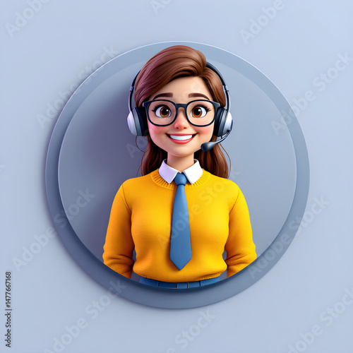 Animated customer support representative with friendly demeanor in soft light