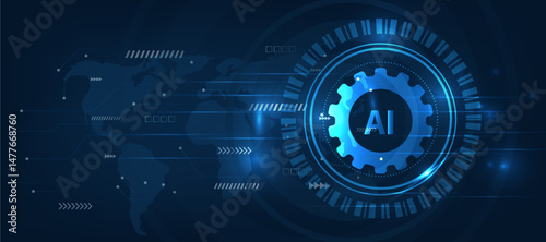 artificial intelligence, gear, icon  futuristic modern cyber background