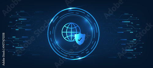 concept of web app protection over internet, icon of www futuristic modern cyber background