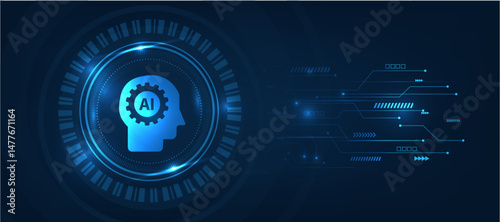 hi tech artificial intelligence brain  icon  futuristic modern cyber background