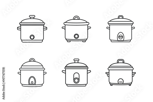 slow cooker line art vector illustration