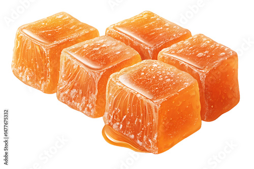 Close-Up of Refreshing Orange Ice Cubes with Water Droplets