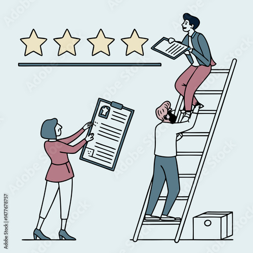 Teamwork Rating Review With People Giving Evaluation Feedback And Stars