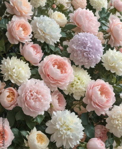 Soft pastel artificial floral wall  Roses, peonies, hydrangeas in vintage style ,  home decor,  floral,  shabby chic