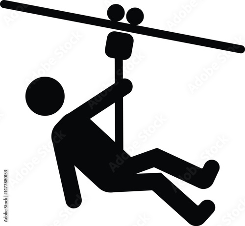 Black 2D vector icon of zipline adventure used in travel and adventure-related designs