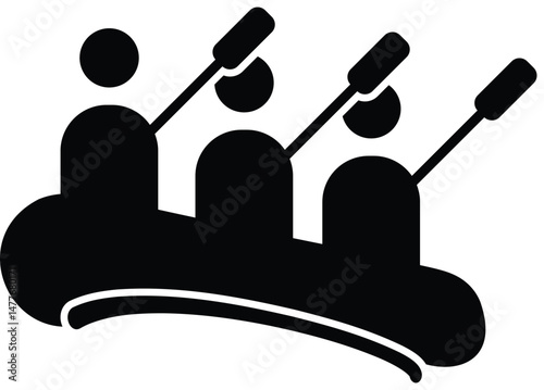 Black 2D vector icon of river rafting used in travel and adventure-related designs