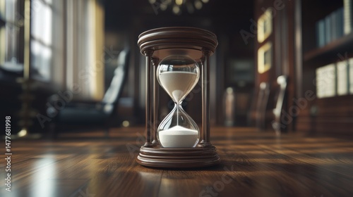 Hourglass with Sand Timer on Wooden Floor in a Classic Interior
