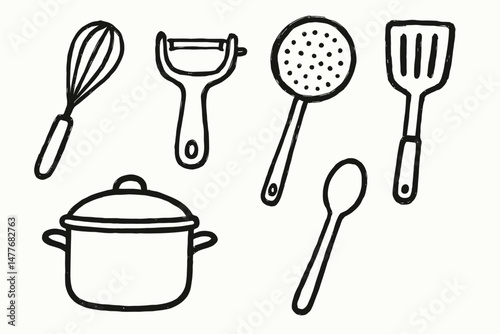 Hand Drawn Kitchen Cooking Utensils Illustration vector