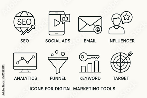 Digital Marketing Strategy Icons Set vector